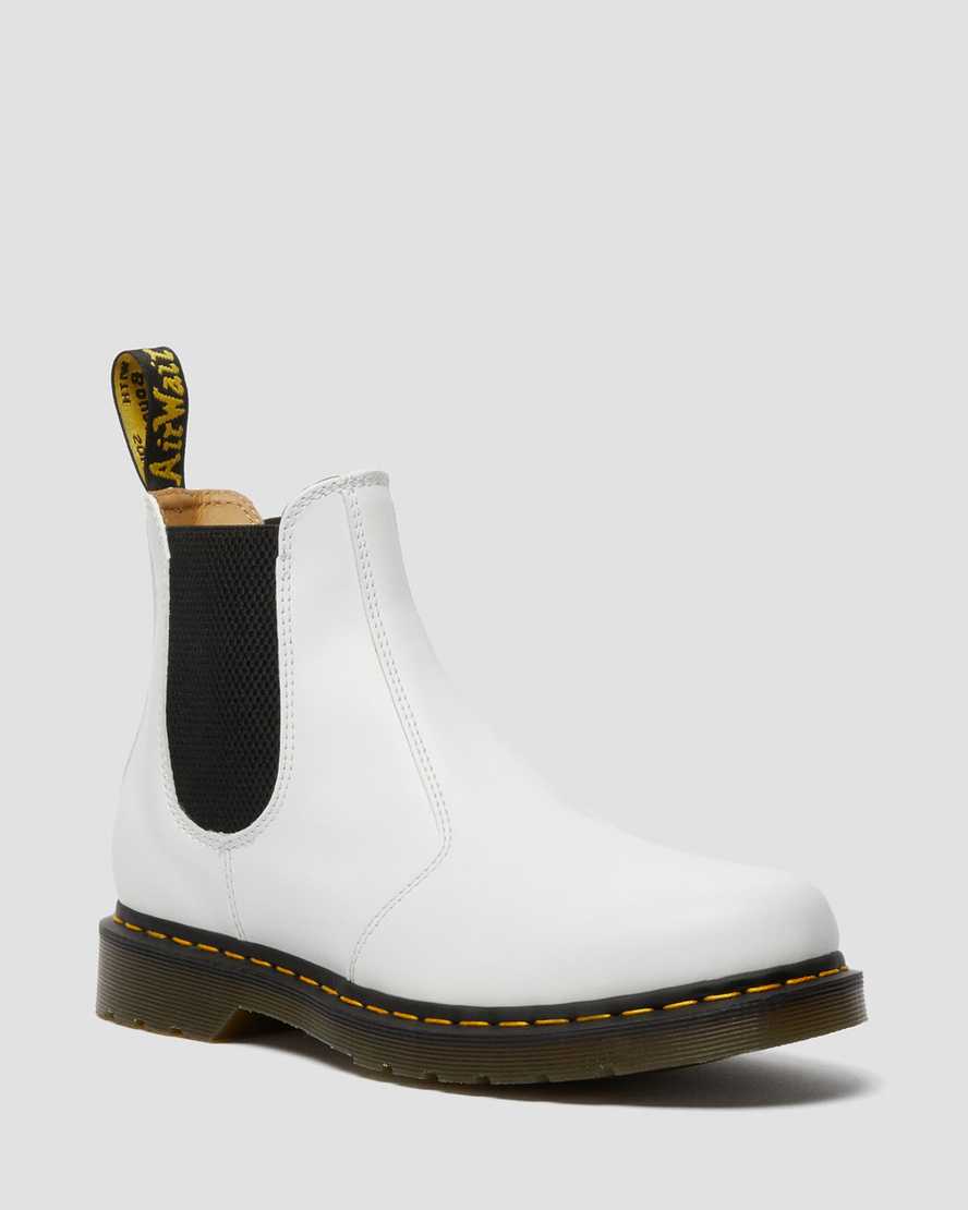 Dr. Martens 2976 Yellow Stitch Smooth Lær Chelsea Støvler Herre Hvite [5291MLTVQ]